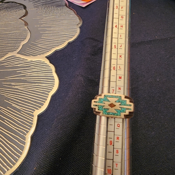 Turquoise and Sterling  Silver Geometric Ring - Picture 3 of 4